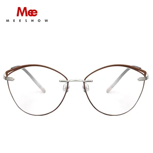 Titanium alloy cat eye glasses frame men women rimless eyeglasses Brand optical eyewear TR90 accent rings prescription glasses
