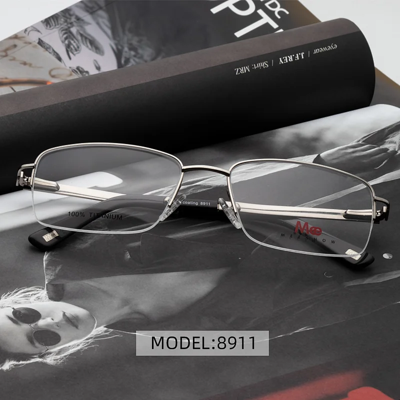 New MEESHOW Prescription glasses Titanium Half Rim Frame Glasses Men Business Optical Frame Titan Eyeglasses with Case 8911