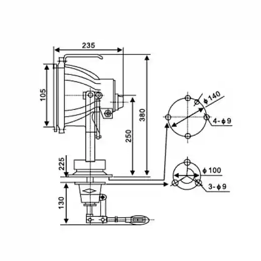 TG9 Aluminum Marine Spotlight With Lifter G6.35 12-24V 100-200W
