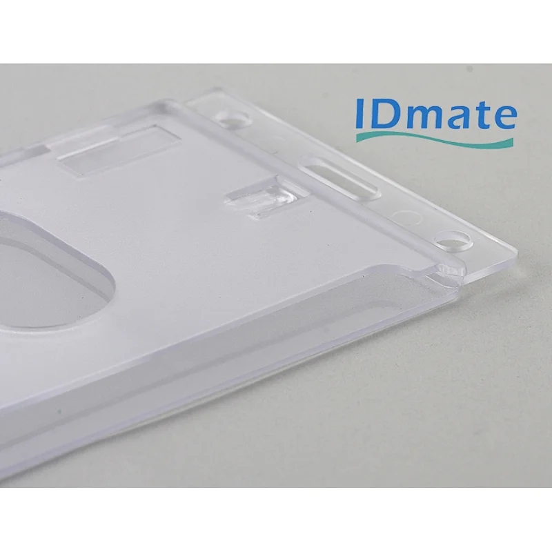 Plastic rigid badge holder with thumb hole