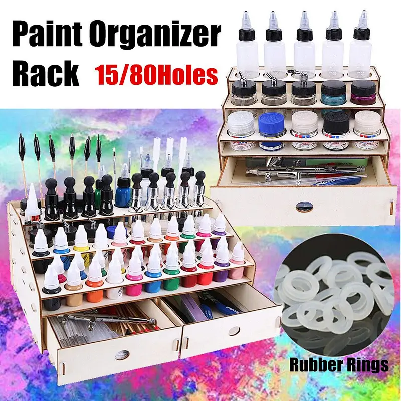 4 layers Wooden Paint Rack Stand with 58 holes for storing paints, brushes，modeling tools PBH-002
