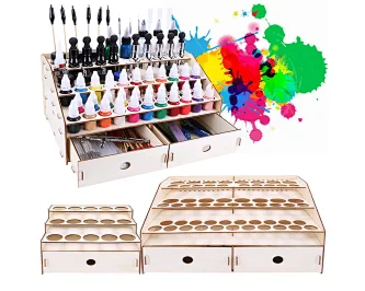 4 layers Wooden Paint Rack Stand with 58 holes for storing paints, brushes，modeling tools PBH-002