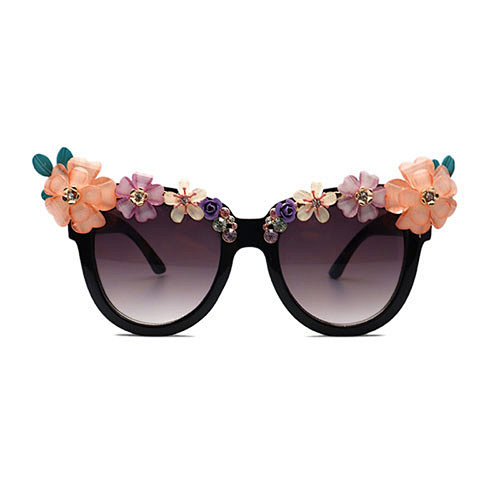 Fashion female cat eye sun glasses with flowers decoration
