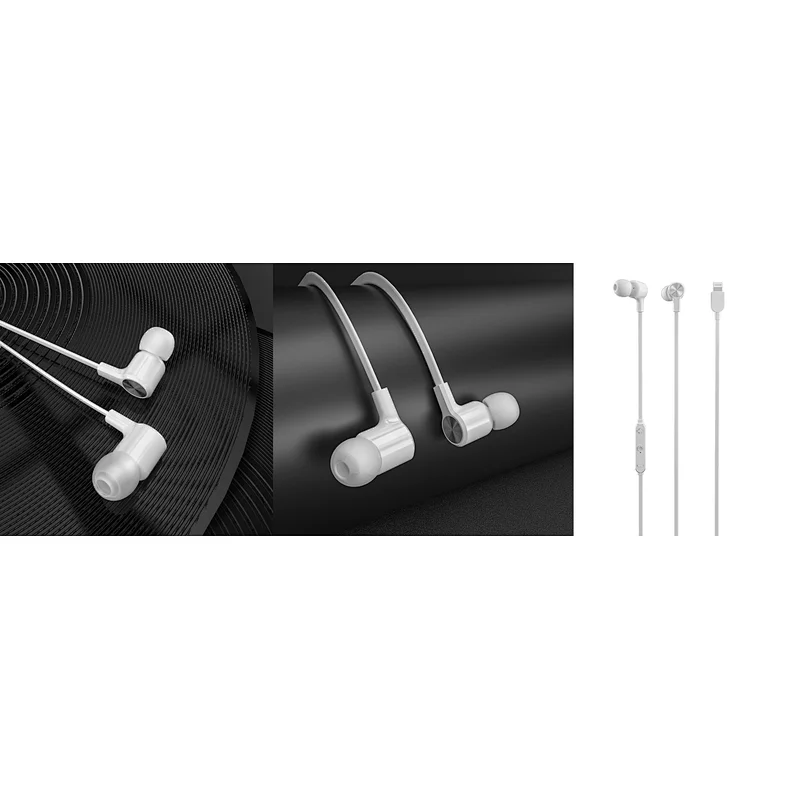 MFi certified Light-ning earphone with Built-In Mic and Sound Mode Adjustment Earbuds, flat cable MFi headphone