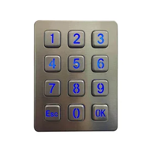 12 Keys Metal Ip65 Waterproof Illuminated Access Control Keypad