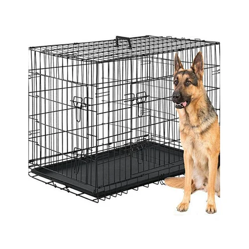 Stainless Steel Metal Large Foldable Dog Cage with Tray Wheels