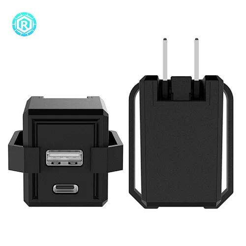 18W Type C Charger Adapter With Cable Clip (2 ports)