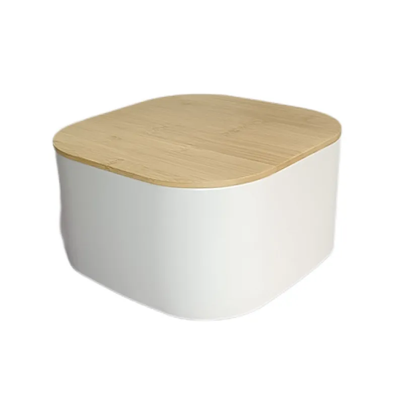 white bread bin with wooden lid