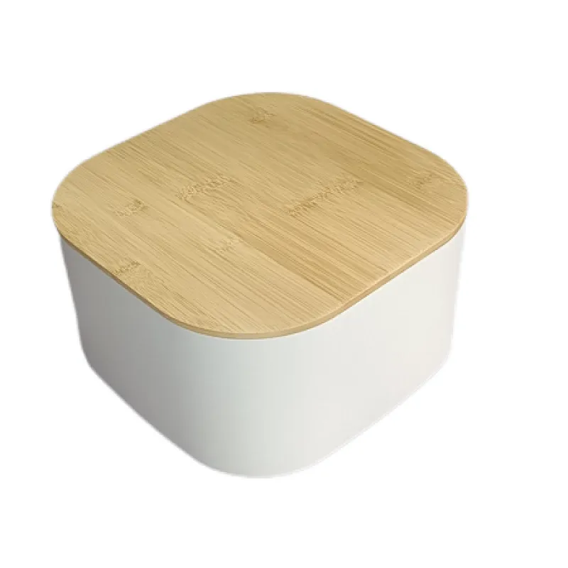 white bread bin with wooden lid