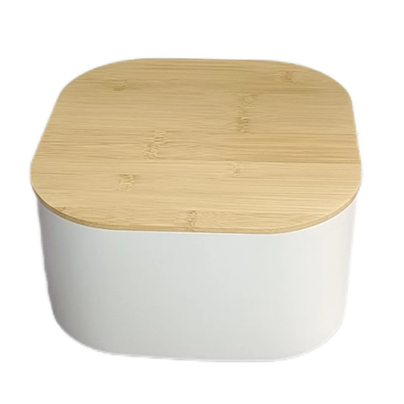 white bread bin with wooden lid