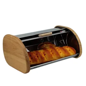Wood Bread bin, Stainless Steel, Large Storage Space