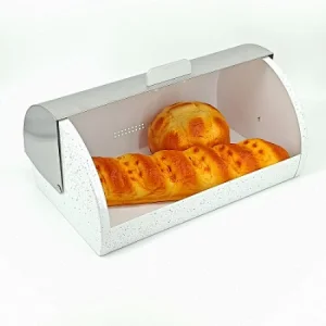 Roll top American Style Customized Wooden cutting board Powder Coated Metal Color Bread Bin,Marble Decor