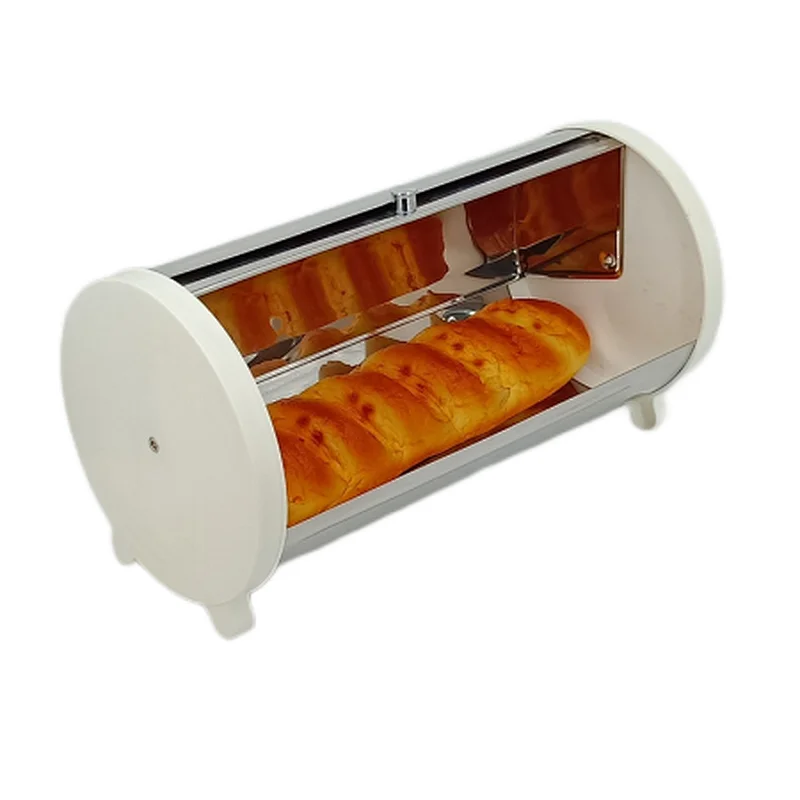 white metal bread box