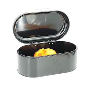 Black Metal Bread bin, Shiny White, Aluminium Handle, Oval Shape