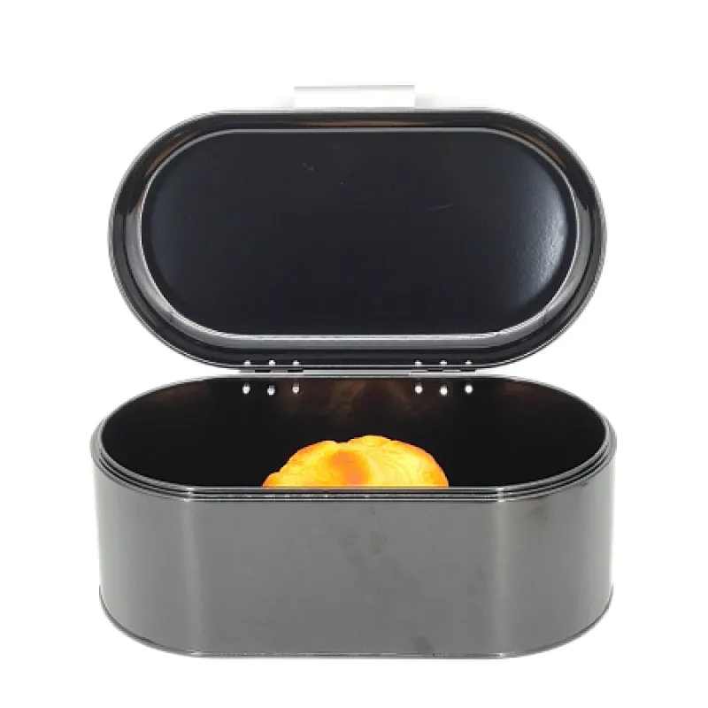 black metal bread bin