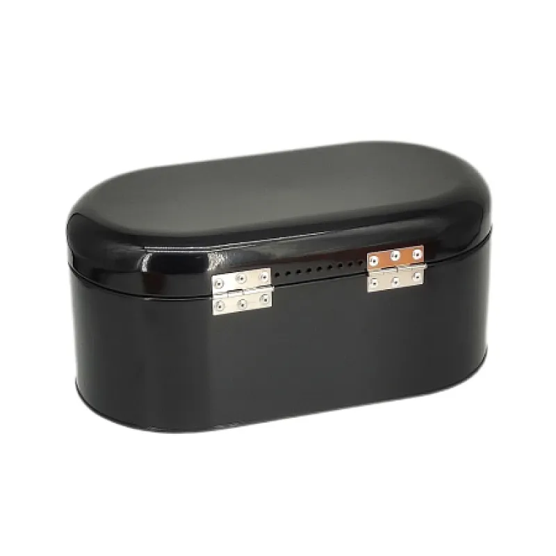 black metal bread bin