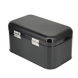 Retro Metal Bread Bin, Shiny Black, Aluminium Handle