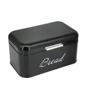 Retro Metal Bread Bin, Shiny Black, Aluminium Handle