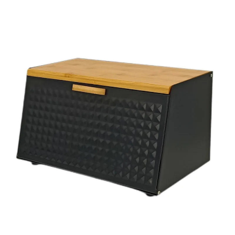 black and wood bread bin