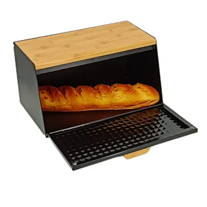 black and wood bread bin