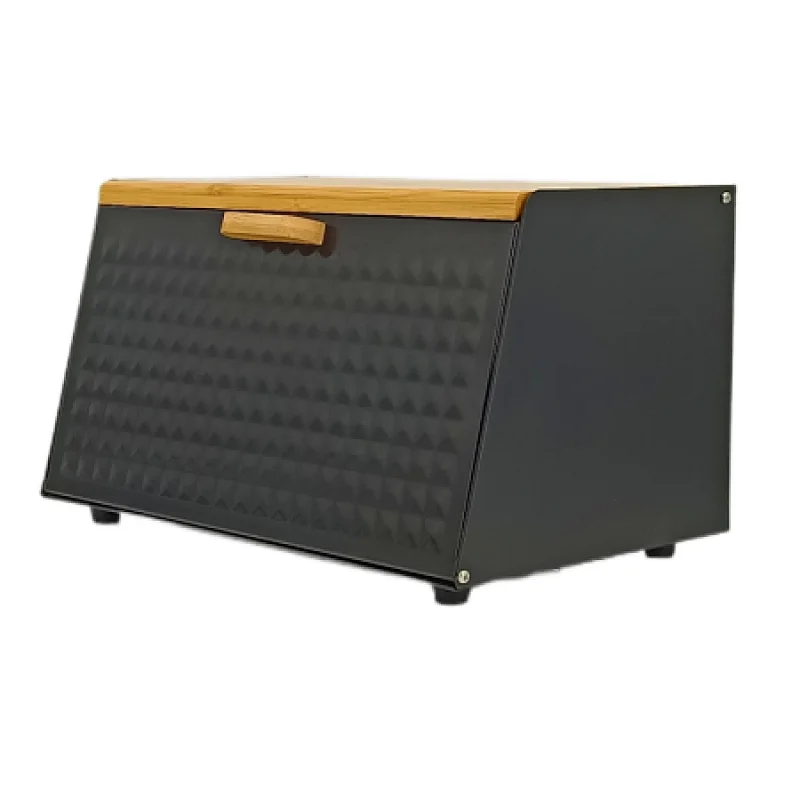 black and wood bread bin