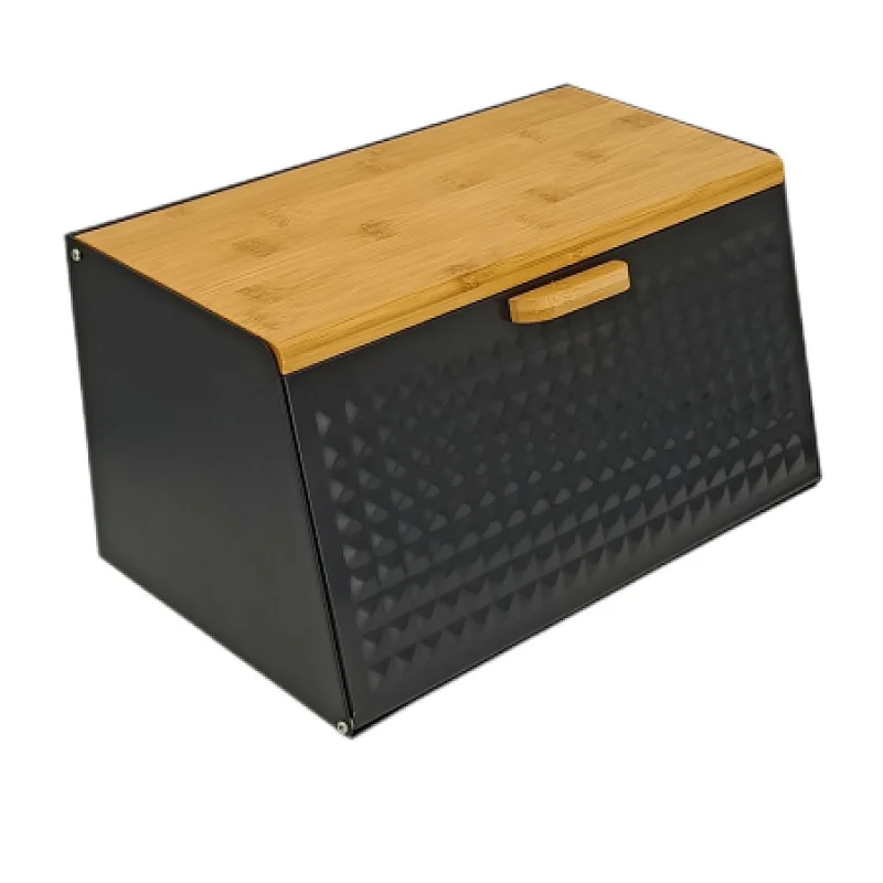 black and wood bread bin