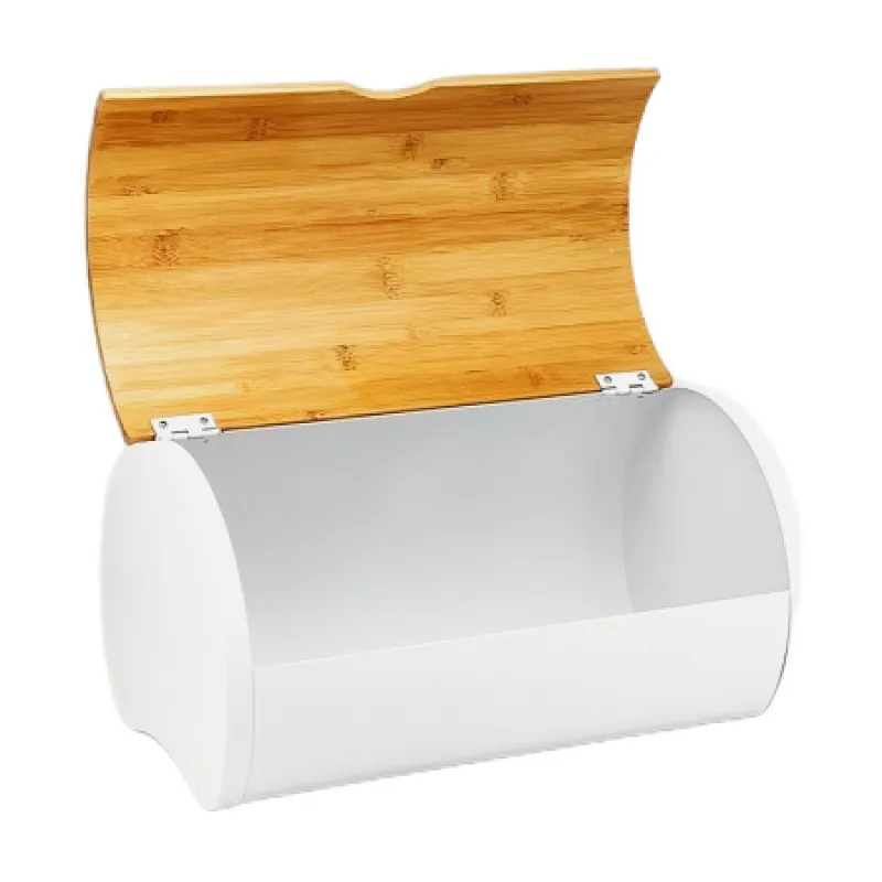 Roll top bamboo lid bread box