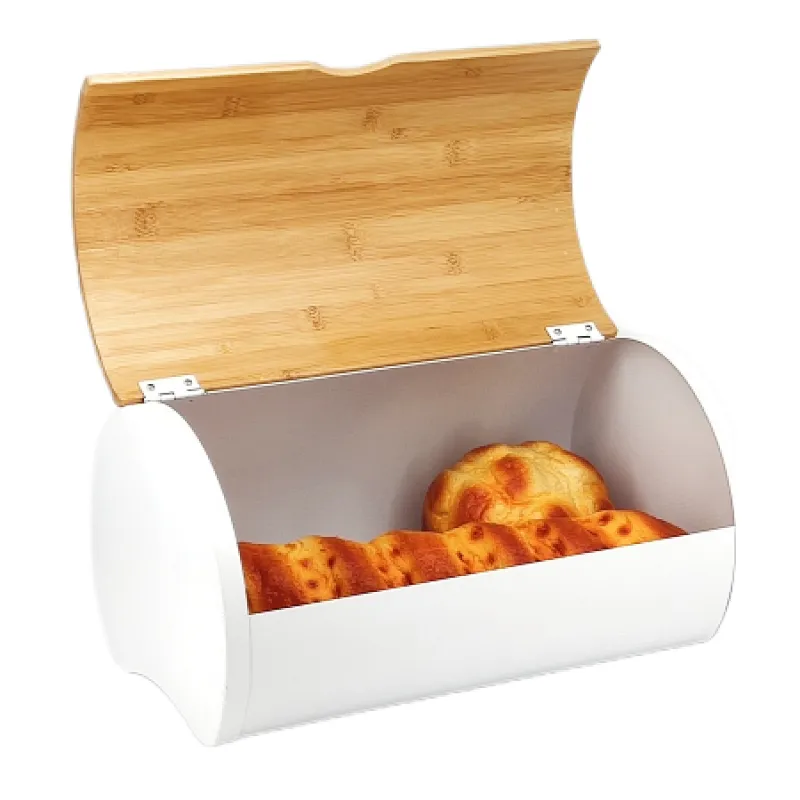 Roll top bamboo lid bread box