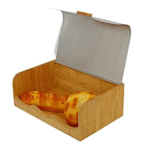 Large bamboo bread bin with stainless steel lid