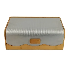 Large bamboo bread bin with stainless steel lid