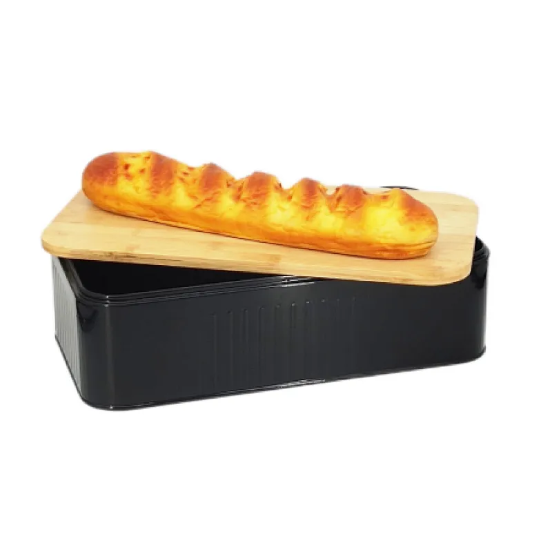black bread bin with wooden lid