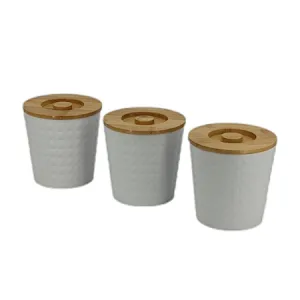 Kitchen Canisters with Bamboo Lids, Airtight Metal Canister Set, Coffee, Sugar, Tea, Flour, Pasta Storage Containers, Kitchen Decor, Set of 3