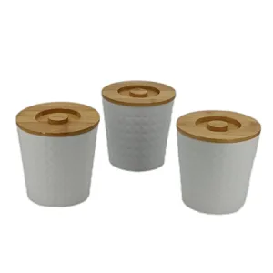 Kitchen Canisters with Bamboo Lids, Airtight Metal Canister Set, Coffee, Sugar, Tea, Flour, Pasta Storage Containers, Kitchen Decor, Set of 3