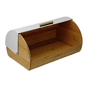 White Wooden Bread Box, Declor Lid, Color Coated