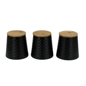 Kitchen Canisters with Bamboo Lids, Airtight Metal Canister Set, Coffee, Sugar, Tea, Flour, Pasta Storage Containers, Kitchen Decor, Set of 3
