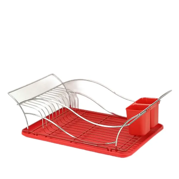  Uniware Red Chrome Dish Rack with Plastic Tray