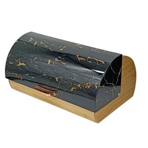 Black and Golden Color Lid, Bamboo Bread Bin, Decor Printing