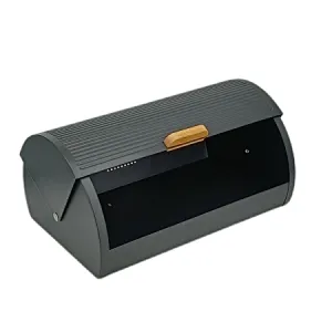 Black Metal Bread Box, Decor Lid, Bamboo