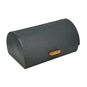 Black Metal Bread Box, Decor Lid, Bamboo