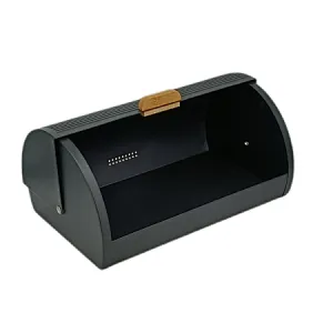 Black Metal Bread Box, Decor Lid, Bamboo
