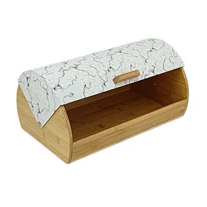white bread box with wood lid