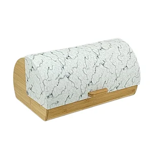 white bread box with wood lid