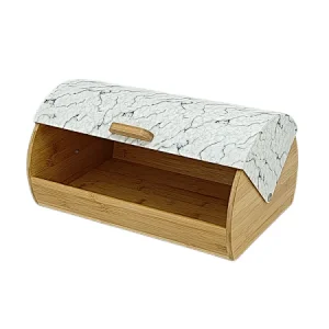 White Bread Box with Wood Lid, Transfer Printing Decor