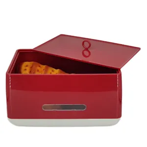 Plastick Bread bin, Red, Clear Window, Ring Knob
