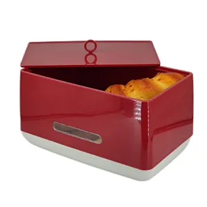 Plastick Bread bin, Red, Clear Window, Ring Knob