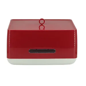 Plastick Bread bin, Red, Clear Window, Ring Knob