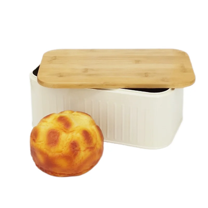 cream bread bin with wooden lid