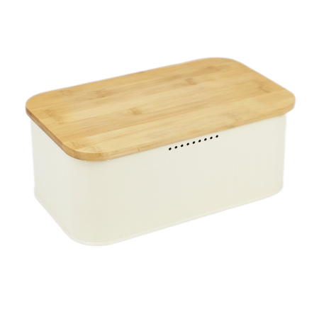 cream bread bin with wooden lid