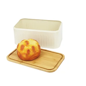 cream bread bin with wooden lid
