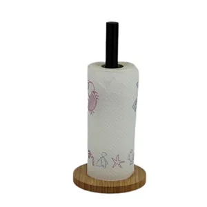 Kitchen Roll Holder, Paper Towel Holder, Paper Stand 2022, Carbon Steel, Circular,Bamboo base, White Black Grey, Any Color